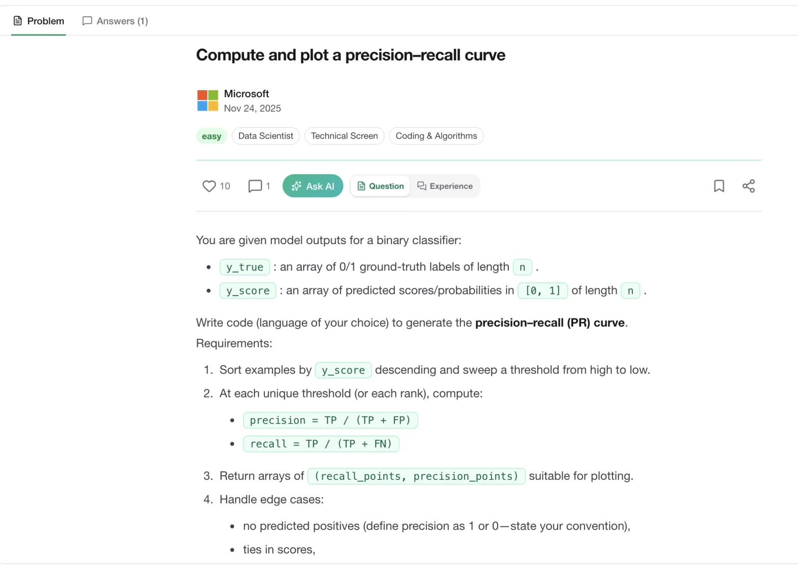 PracHub Data-Science-Aufgabe zur Precision-Recall-Kurve ohne interaktives Notebook